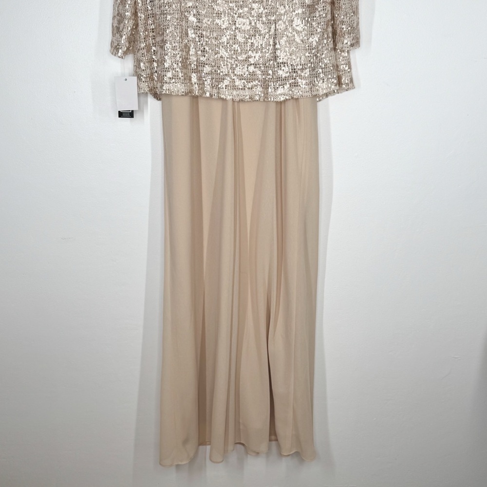 NWT Alex Evenings Champagne Cream Tank Dress w/ Lace Sequin Cardigan Women’s 14 - Picture 5 of 13